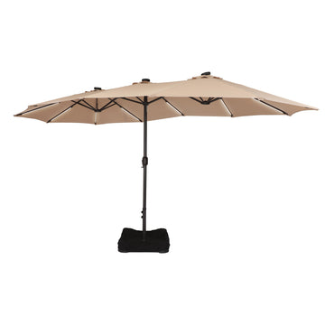 15 FT Double-Head Patio Umbrella with Base Included Large Outdoor Umbrella with Solar Detachable Lights Rectangular Crank Market Umbrella, Orange