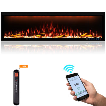 Smart 60 in. Wall-Mounted Electric Fireplace with Realistic Flame Effects, Dual Heating, and Alexa Compatibility