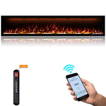 Smart 88 in. Wall-Mounted Electric Fireplace with Realistic Flame Effects, Dual Heating, and Alexa Compatibility