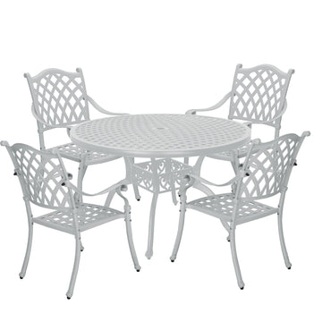 5pcs Patio Dining Set Cast Aluminium Outdoor Dining Set Patio Bistro Set 4 Outdoor Dining Chairs and 47 Inches Round Dining Table for Balcony Porch Backyard Garden, White