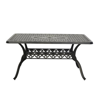 59 Inches Cast Aluminium Outdoor Dining Table with Umbrella Hole Patio Rectangular Dining Table Patio Bistro Table for Backyard Garden Patio, Antique Bronze