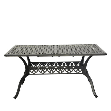 59 Inches Cast Aluminium Outdoor Dining Table Patio Rectangular Dining Table with Umbrella Hole Patio Bistro Table for Backyard Garden Patio, Antique Bronze