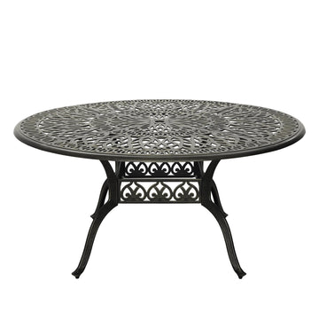 59 Inches Outdoor Dining Table Cast Aluminium Round Table Patio Dining Table with Umbrella Hole All Weather Outdoor Bistro Table for Backyard Garden Patio