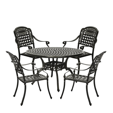 5pcs Patio Dining Set Cast Aluminium Outdoor Dining Set Patio Bistro Set 4 Outdoor Dining Chairs & 47 Inches Round Dining Table for Balcony Porch Backyard Garden, Bronze