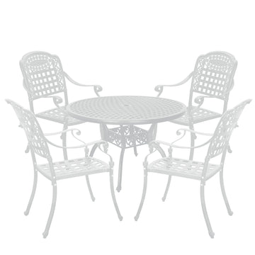 5pcs Patio Dining Set Cast Aluminium Outdoor Dining Set Patio Bistro Set 4 Outdoor Dining Chairs & 47 Inches Round Dining Table for Balcony Porch Backyard Garden, White