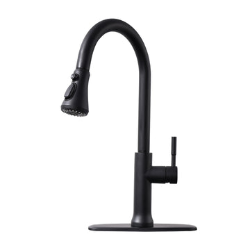 Matte Black Single Handle Sensor Activation Pull Out Sprayer Kitchen Faucet with Deck Plate Included