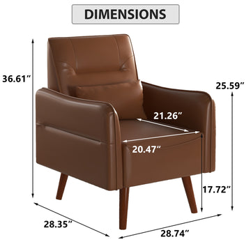 Modern Retro Leather-Look Accent Chair Mid-Century Upholstered Armchair with Solid Wood Legs for Small Spaces