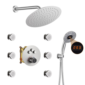 3-Function Luxury Shower Faucet Set Thermostatic Shower System with Side Body Spray Wall-Mounted Shower Head with Handheld Shower, Brushed Nickel