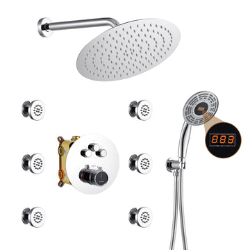 3-Function Luxury Shower Faucet Set Thermostatic Shower System with Side Body Spray Wall-Mounted Shower Head with Handheld Shower, Chrome