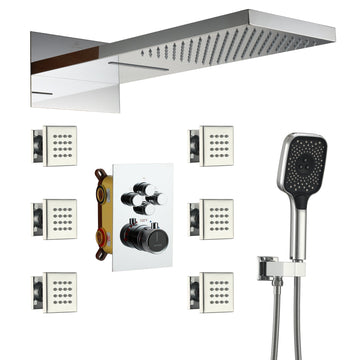 22-inch Rain Shower Head with Handheld Shower Head Shower System with Body Jets Waterfall Shower Trim Kit, Chrome
