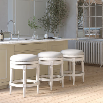 26 Inch Counter Height Backless Wood Swivel Barstool with Rounded Seat