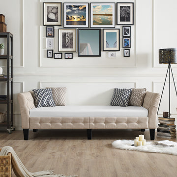 Button Tufted Upholstered Bed Vintage Style Bed Frame with Solid Wood Legs