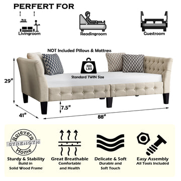 Button Tufted Upholstered Bed Vintage Style Bed Frame with Solid Wood Legs