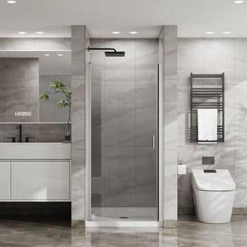 Semi Frameless Pivot Shower Door 34 Inch W x 72 Inch H 6mm SGCC Tempered Glass Chrome Finish