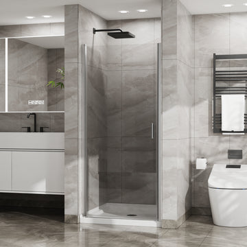Semi Frameless Pivot Shower Door 34 Inch W x 72 Inch H 6mm SGCC Tempered Glass Chrome Finish