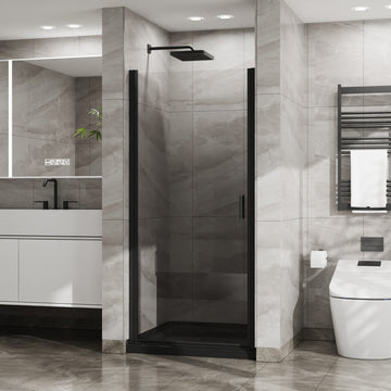 Semi Frameless Pivot Shower Door 34 Inch W x 72 Inch H 6mm SGCC Tempered Glass Black Finish