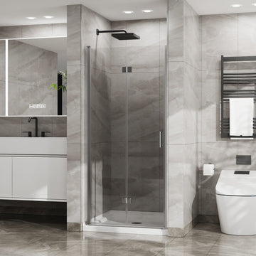 Bifold Frameless Glass Shower Door 34 Inch W x 72 Inch H 6mm Tempered Glass Foldable Chrome Finish