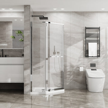 Neo Angle Frameless Shower Door 36 Inch D x 36 Inch W x 72 Inch H SGCC Tempered Glass 304 Stainless Steel Chrome
