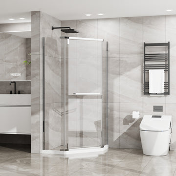 Neo Angle Frameless Shower Door 36 Inch D x 36 Inch W x 72 Inch H SGCC Tempered Glass 304 Stainless Steel Chrome