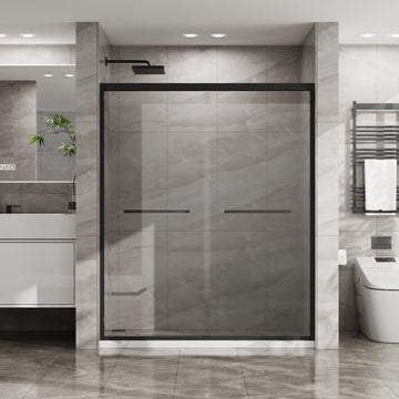 Double Sliding Glass Shower Door 60 Inch W x 72 Inch H Aluminum Framed SGCC Tempered Glass Matte Black