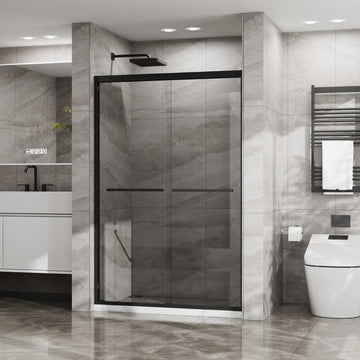 Double Sliding Glass Shower Door 48 Inch W x 72 Inch H Aluminum Framed SGCC Tempered Glass Matte Black