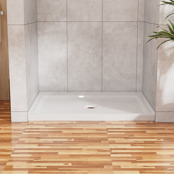 48x32 Inch Shower Base 3.4 Inch Height Anti Slip Acrylic ABS Center Drain Single Threshold White