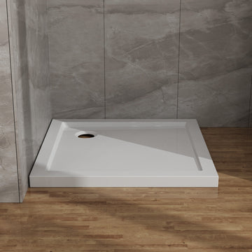 32x32 Inch Shower Base No Threshold Corner Drain 5-Layer ABS Acrylic Anti-Slip White