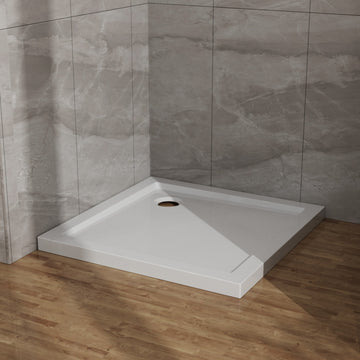 32x32 Inch Shower Base No Threshold Corner Drain 5-Layer ABS Acrylic Anti-Slip White