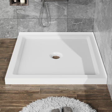36x36 Inch Shower Base 3.35 Inch Height Anti Slip Acrylic ABS Center Drain Double Threshold White