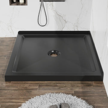 36x36 Inch Shower Base Anti Slip Acrylic ABS Center Drain Double Threshold Black