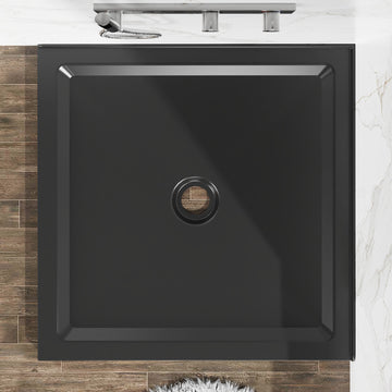 36x36 Inch Shower Base Anti Slip Acrylic ABS Center Drain Double Threshold Black