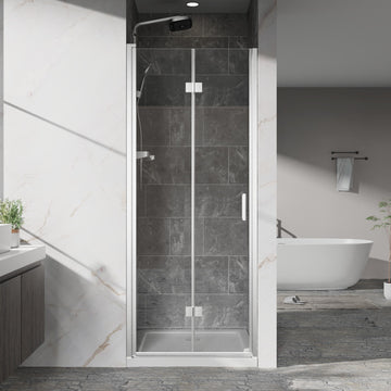 Frameless Bi fold Pivot Shower Door 30 Inch W x 72 Inch H 6mm Tempered Glass Chrome Finish Reversible Installation