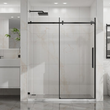 Frameless Sliding Shower Door 60 Inch W x 72 Inch H 6mm Tempered Glass Easy-clean Coating Matte Black