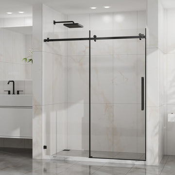 Frameless Sliding Shower Door 60 Inch W x 72 Inch H 6mm Tempered Glass Easy-clean Coating Matte Black