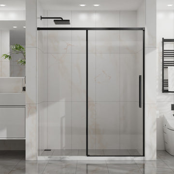 Semi-Frameless Sliding Shower Door 60 Inch W x 72 Inch H 6mm Tempered Glass Easy-clean Coating Matte Black