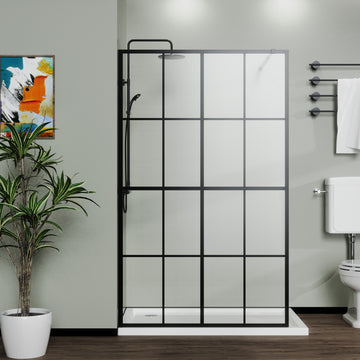 46 Inch X 72 Inch Walk-in Wetroom Shower Screen Black Tempered Glass
