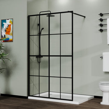 46 Inch X 72 Inch Walk-in Wetroom Shower Screen Black Tempered Glass