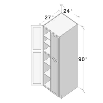Dove Gray Pantry Cabinets 90.Wx27in.H Ready to Assemble Kitchen Cabinets 4Doors HDF Door
