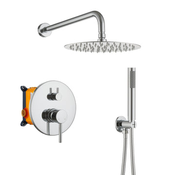 1-Spray 10 in. Round Wall Mount Fixed and Handheld Shower Head 1.8 GPM with Pressure Balance Valve in Matte Black