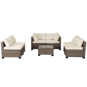 7 Piece Modular Outdoor Patio Sectional Set Beige with Coffee Table