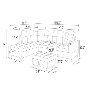 Premium Semi PU Upholstered Sofa Solid Wood Frame Double Spring with Left Chaise Lounge, Beige