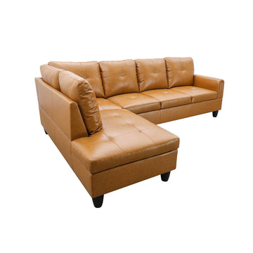Premium Semi PU Upholstered Sofa Solid Wood Frame Double Spring with Left Chaise Lounge, Camel