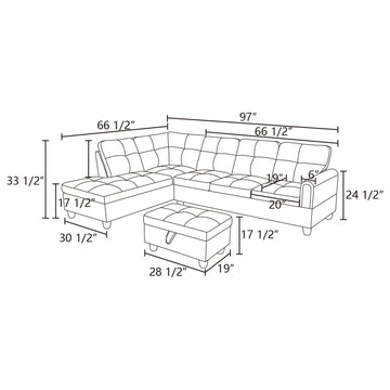 Premium Semi PU Upholstered Sofa Solid Wood Frame Double Spring with Left Chaise Lounge, Camel