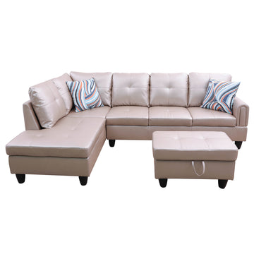 Premium Semi PU Upholstered Sofa Solid Wood Frame Double Spring with Left Chaise Lounge, Taupe