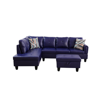 Premium Semi PU Upholstered Sofa Solid Wood Frame Double Spring with Left Chaise Lounge, Deep Purple