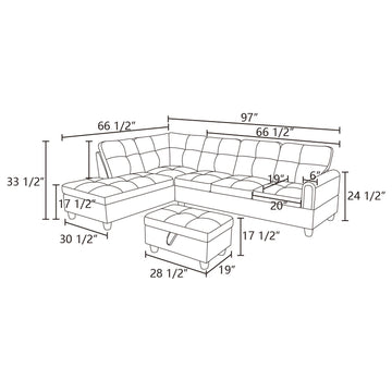 Premium Semi PU Upholstered Sofa Solid Wood Frame Double Spring with Left Chaise Lounge, Deep Purple