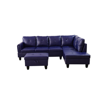 Premium Semi PU Upholstered Sofa Solid Wood Frame Double Spring with Right Chaise Lounge, Deep Purple