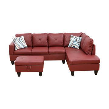 Premium Semi PU Upholstered Sofa Solid Wood Frame Double Spring with Right Chaise Lounge, Brick Red