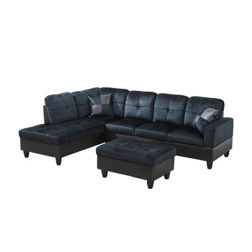 Atrovirens Lint Plush Sofa Solid Wood Frame Double Spring with Left Chaise Lounge, Dark Teal