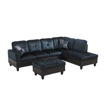 Atrovirens Lint Plush Sofa Solid Wood Frame Double Spring with Right Chaise Lounge, Dark Teal